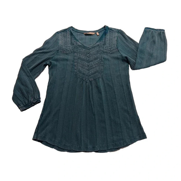 Women's Boho Hippie Turquoise Blue l/s Soft Surroundings Top Y2K Oversized Small - Picture 1 of 9